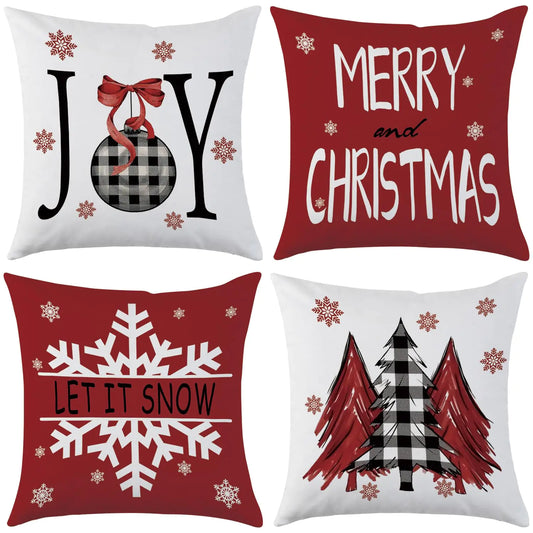 Mimkus Merry Christmas Red Throw Pillow Covers – Set of 4 (20" x 20")